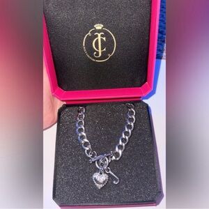 Juicy Couture Silver Tone Choker Chain Link Toggle Clasp Heart J Charms Necklace
